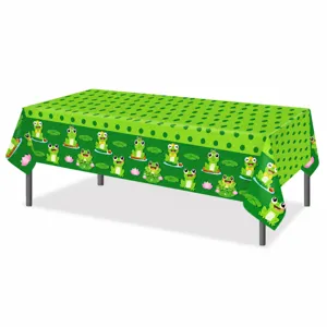 Green frog cartoon tablecloth waterproof PE for birthday party table decoration.