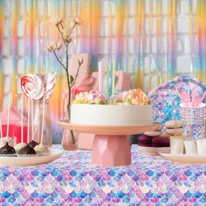 Mermaid scale birthday party table cloth disposable plastic table cover 130x220cm decor
