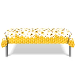 Detailansicht der Waben Bienen und Sonnenblumen Muster PE Einweg Party Tischdecke für Feste.