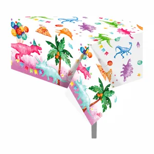 Pink dinosaur tablecloth for kids birthday party, 130x220cm waterproof disposable table cover