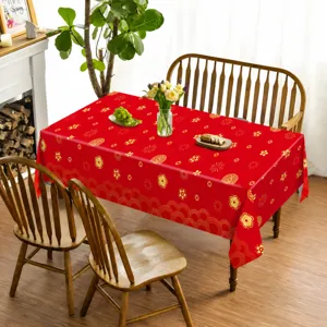 Mantel de PE rojo de estilo chino con patrón dorado, cubierta de fiesta 130x220cm