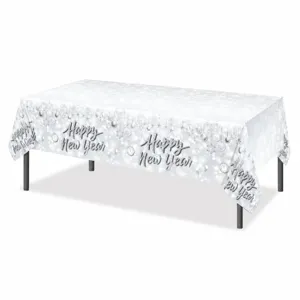 Silver snowflake New Year party disposable PE tablecloth, 130x220cm celebration table cover.