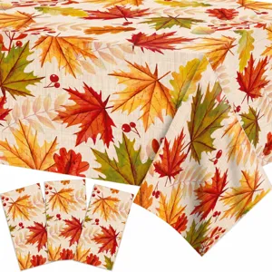 Mantel Desechable de PE Impermeable Patrón de Hoja de Arce de Acuarela de Otoño Cubierta de Mesa Rectangular para Fiesta