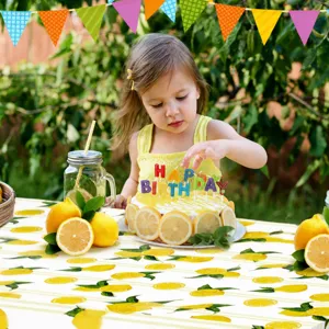 Waterproof PE birthday party tablecloth with watercolor lemon pattern for summer events.