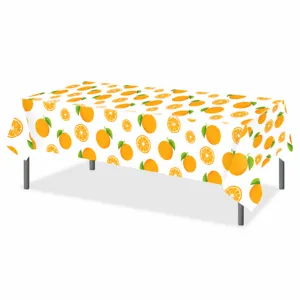 Eintags-PE-Tischdecke mit frischem Orangen- und Zitrusfrüchte-Muster, 130x220 cm rechteckig.