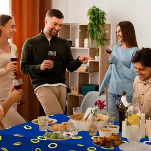 Blau und Gold Kreis Geburtstag Tischdecke 130x220cm Einweg PE Party Tischabdeckung für Feiern.