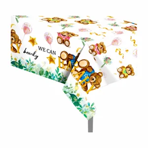 Cute cartoon teddy bear baby shower party waterproof PE disposable tablecloth 130x220cm