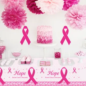 Pink Ribbon Breast Cancer Awareness Disposable PE Tablecloth Waterproof Party Table Cloth For Women Health Event Supplies