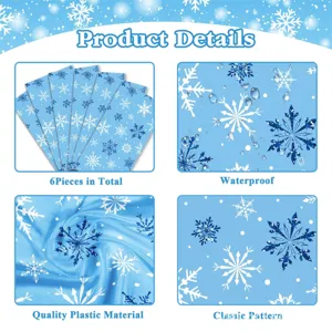 Camino de mesa de plastico con copo de nieve azul 6 piezas impermeable decoracion.