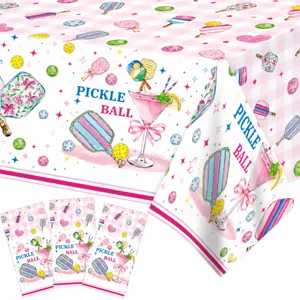 Pink Pickleball Theme Birthday Tablecloth Disposable PE Table Cover Party Table Decoration