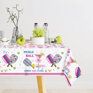 Pink pickleball theme tablecloth 130x220cm disposable PE table cover for birthday party