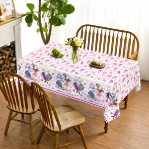 Pink pickleball themed disposable PE tablecloth 130x220cm for birthday party decor