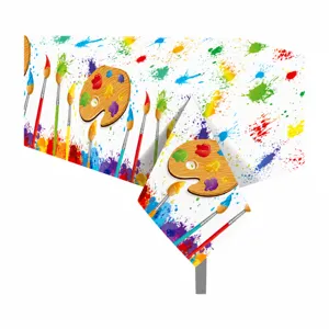 Colorful art watercolor paint brush PE disposable party tablecloth 130x220cm table cover