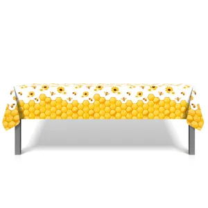 Bienen Sonnenblumen Tischtuch fuer Party Dekoration, Wabenmuster rechteckige Tischdecke.