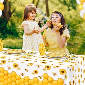 Wasserdichte Sonnenblume Biene Tischtuch PE Kunststoff Geburtstag Party Tischabdeckung Deko