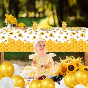 Bienen und Sonnenblumen Tischdecke wasserdichte PE Tischabdeckung für Geburtstagsfeier.