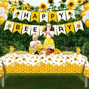 Sonnenblume Biene Party Tischdecke für Geburtstag Feier, wasserdichte PE Material Tischabdeckung.