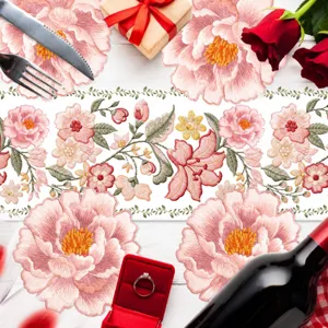 Spring floral embroidered table runner and placemat set for home party and living room decor.
