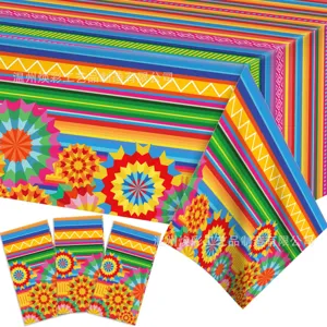 Mexican Floral Party Disposable Tablecloth Cinco De Mayo Colorful Geometric Table Cover Birthday Party Decoration Supplies