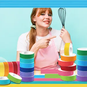 Colorful striped washi tape for journaling and DIY crafts, decorative masking tape rolls detail.
