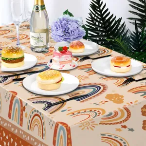 Bohemian rainbow tablecloth 130x220cm, disposable PE party table cover for birthday celebration.