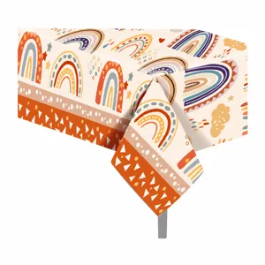 Boho rainbow tablecloth 130x220cm disposable PE table cover for birthday party and holiday decor.