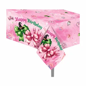 Pink princess castle PE tablecloth 130x220cm disposable party table cover decoration.