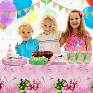 Pink green princess castle PE tablecloth 130x220cm disposable party table cover decorations