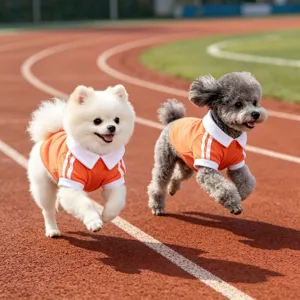 Chemise polo respirante pour animal de compagnie en orange vif avec col blanc pour chiens.