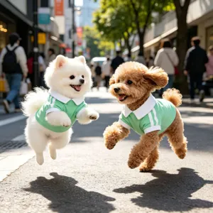 Vue détaillée du polo pour chien d'été respirant en vert avec col blanc pour les petits animaux.