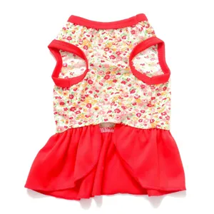 Sommer Blumen Haustier Kleid, atmungsaktiver Hund Rock mit rotem Saum für kleine Hunde.