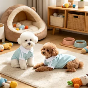 Vue détail polo pour animaux d'été, tissu respirant, idéal pour les petits chiens.