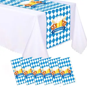 Bayerischer Oktoberfest Tischläufer und Tischtuch Set mit blauem weißem Rautenmuster Party.