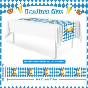 Deutscher Oktoberfest Tischlaeufer blau weiss karo Muster Party Tischdeko 35x275cm