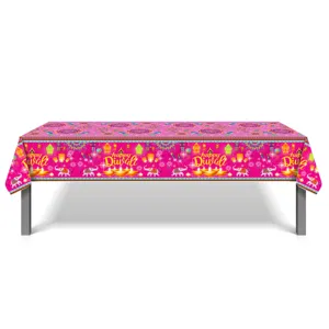 Diwali Party rechteckige Tischdecke aus Plastik 130x220cm rosa festliche Tischabdeckung Feier
