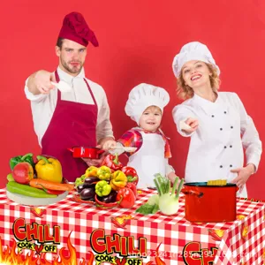 Chili Theme Party Tablecloth Red White Plaid Disposable PE Table Cover For Birthday Party Celebration Event Decor