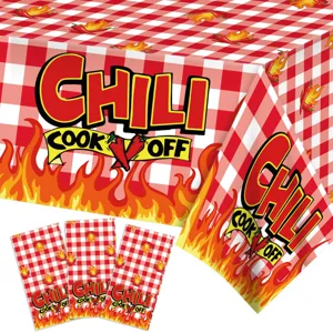 Disposable PE tablecloth red white checkered picnic party chili cook off decor 130x220cm