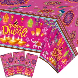 Diwali Einweg Kunststoff Tischdecke Happy Diwali Party Tischabdeckung Festliche Feier Tischdekoration