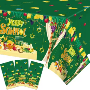 Sukkot Festival Waterproof PE Plastic Tablecloth Party Dining Table Cover Happy Sukkot Print Table Decoration