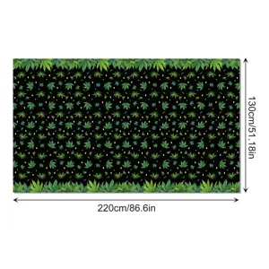 Mantel con estampado botánico de hoja de cannabis, cubierta de mesa negro verde 130x220cm.