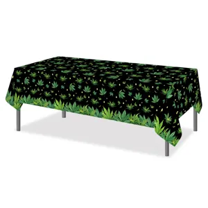 Mantel negro con patrón de hoja de cannabis cubierta de mesa para fiesta detalle 130x220cm