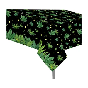 Mantel negro con patrón de hojas de cannabis para fiesta, cubierta de mesa de PE impermeable.