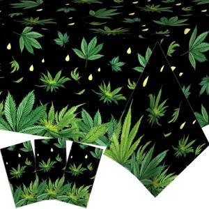Mantel Desechable con Patrón de Hoja de Marihuana Negro Verde Estampado de Plantas Cubierta de Mesa para Fiesta Decoración Eventos