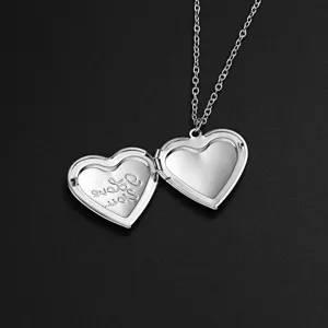 Silver tone heart locket pendant necklace with fine chain open design romantic jewelry gift