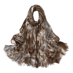 Women fashion tie-dye crinkle scarf lightweight shawl long headscarf wrap daily wear.