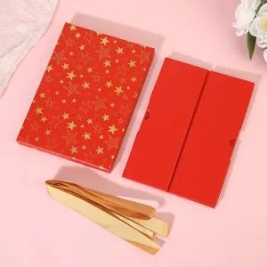 Creative star gift box set with folding card box and gold ribbon for holiday birthday packaging
