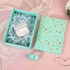 Creative star gift box mint green folding present packaging box with shred paper and card