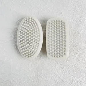 Men beard massage brush oval rectangular white plastic soft bristle daily grooming tool.