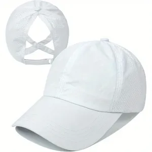 Breathable quick-dry ponytail baseball cap with cross strap detail for summer outdoor sports.