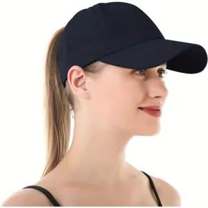 Close-up detail of the breathable quick-dry ponytail baseball cap, ideal for outdoor sports.